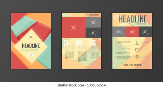 Flat geometric covers design. Colorful modernism. Simple shapes composition. Futuristic patterns