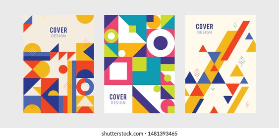 Flat geometric covers design. Colorful modernism. Simple shapes composition. Futuristic patterns.
