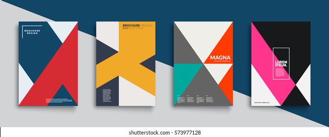 Flat geometric covers design. Colorful modernism. Simple shapes composition. Futuristic patterns. Eps10 layered vector.