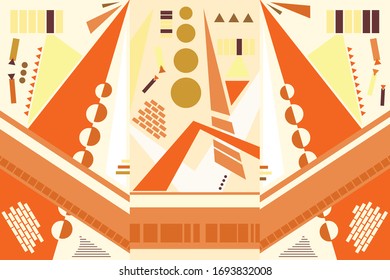 Diseño de cubiertas geométricas planas. Diseño en tres partes para imprimir folletos, tarjetas o fondos de pantalla en colores cálidos.