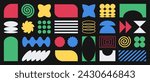 Flat geometric forms stickers, retro design shapes set, simple forms and frames. Vector illustration.