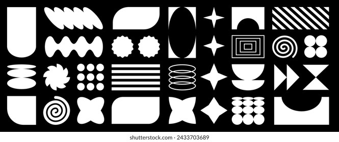 Flat geometric forms stickers, retro design shapes set, simple forms and frames. Vector illustration.