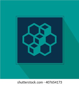 flat geometric icons in blue backdrop