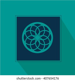 flat geometric icons in blue backdrop