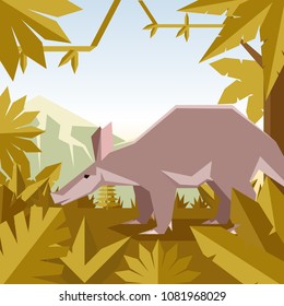 Flat geometric jungle background with Aardwark