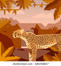 Flat geometric jungle background with Cheetah