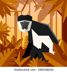 Flat geometric jungle background with Colobus