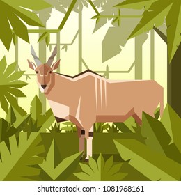 Flat geometric jungle background with Common eland