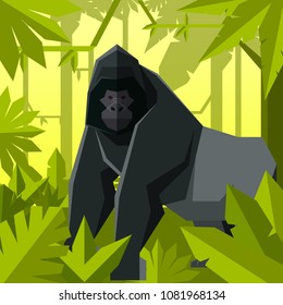 Flat geometric jungle background with Gorilla