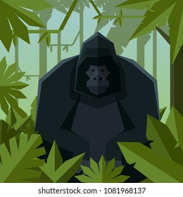 Flat geometric jungle background with Gorilla
