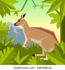 Flat geometric jungle background with Kangaroo