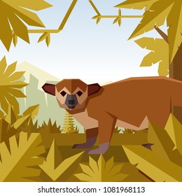 Flat geometric jungle background with Kinkajou