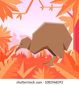 Flat geometric jungle background with Qiwi