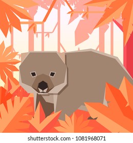 Flat geometric jungle background with Wombat