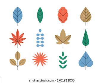 Flat geometric leaves set vector illustration