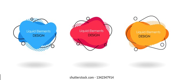 Flat geometric liquid shapes set, fluid color, brochure flyer cover design element, text bubble background