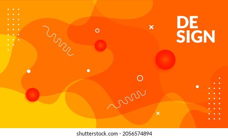 Flat geometric memphis background with orange background Premium Vector. Suitable for cover background, flyer, poster, presentation and etc.