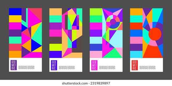  conjunto de diseño de afiche de patrones geométricos abstractos con toque de composición variante de color brillante. Útil para el diseño de afiches, presentaciones, antecedentes, volantes, etc.