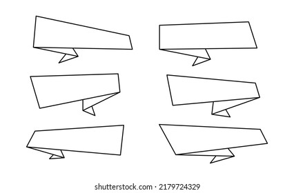 Flat geometric price label collection, abstract line sale sticker, rectangle web discount origami style banner set, horizontal contour promotion tag, isolated special promo badge, vector illustration