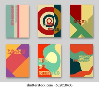 Flat geometric retro covers design with text. Colorful vintage template style. Retro patterns, can be used for web, flyers or banners. Vector illustration. EPS 10.