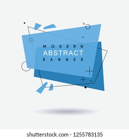 Flat geometric shape with outline in memphis design style. Vivid transparent banner in retro poster design style. Vector template for use in web or print design