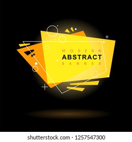 Flat geometric shape with outline in memphis design style. Vivid transparent banner in retro poster design style. Vector template for use in web or print design