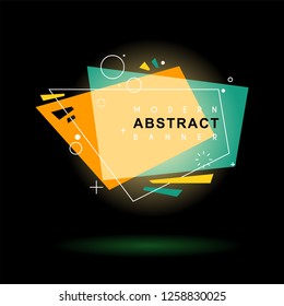 Flat geometric shape with outline in memphis design style. Vivid transparent banner in retro poster design style. Vector template for use in web or print design