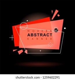 Flat geometric shape with outline in memphis design style. Vivid transparent banner in retro poster design style. Vector template for use in web or print design