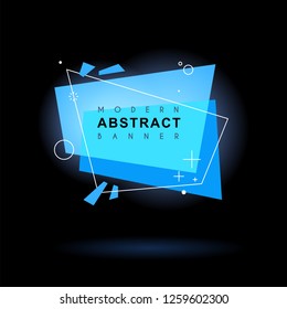 Flat geometric shape with outline in memphis design style. Vivid transparent banner in retro poster design style. Vector template for use in web or print design
