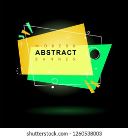 Flat geometric shape with outline in memphis design style. Vivid transparent banner in retro poster design style. Vector template for use in web or print design