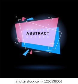 Flat geometric shape with outline in memphis design style. Vivid transparent banner in retro poster design style. Vector template for use in web or print design