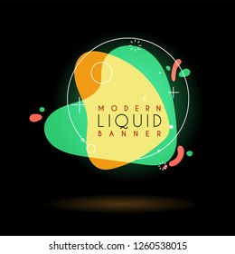 Flat geometric shape with outline in memphis design style. Vivid transparent banner in retro poster design style. Vector template for use in web or print design