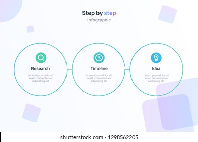  Flat geometric shapes of different colors. Thin line flat element for infographic, diagram with 3 steps, options, presentations, workflow layout, and processes.