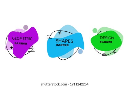 Formas geométricas planas de varios colores con contorno negro en estilo de diseño memphis. Plantillas listas para usar en diseño web o de impresión, fondo de ilustración vectorial.