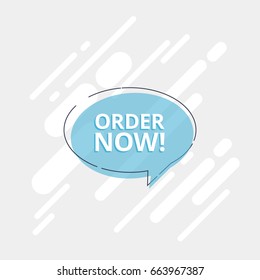 Flat geometric speech balloon order now vector banner retro design style trendy vector illustration