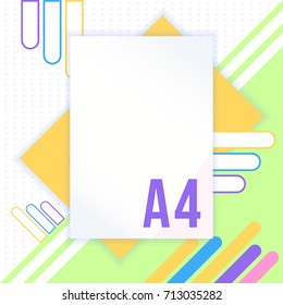 Flat Geometric Style Presentation Background Design. A4 Paper Fyer Mockup Template. Trendy Elements with Multicolored Shapes