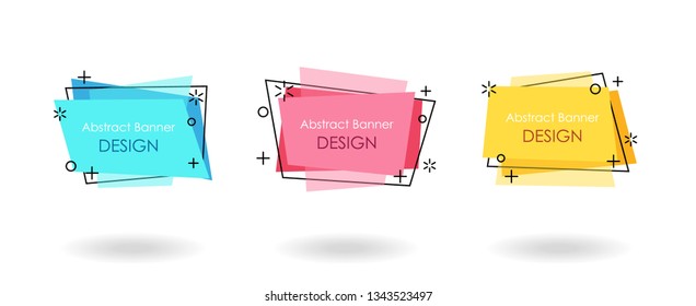 Flat geometric style stickers. Abstract vector banner set. For use in brochure covers, mobile app interface. Promotion poster background