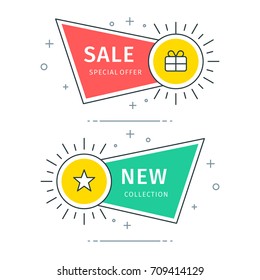 Flat geometric vector banners. Trendy style sale speech bubble design and place for text.