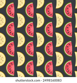 Flat geometric vector pattern with melon and watermelon slices. Perfect template for banner, cover, background, card, sale. Hand drawn illustration.


