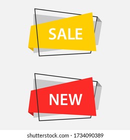 Flat geometric vector ribbon banners. Vivid transparent badge in modern design style. Vector illustration EPS10.