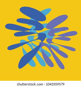 Flat geometrical figures blue and violet abstract shapes - yellow background

