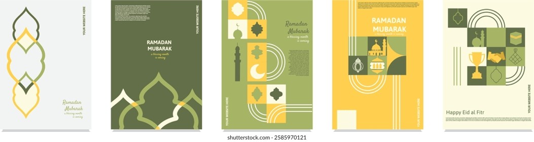 a flat geometrical Ramadan poster set for social media posts, printed poster, or design element