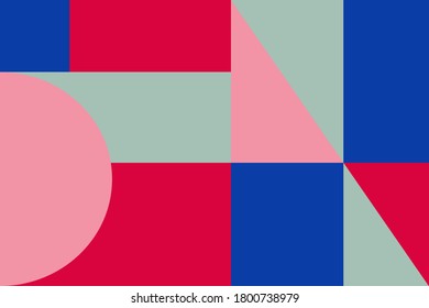 Flat geometry cover vector template background bauhaus design. Simple shapes with blue, pink colors