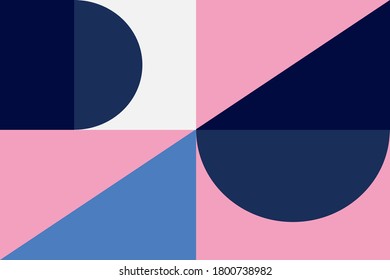 Flat geometry cover vector template background bauhaus design. Simple shapes with blue, pink colors