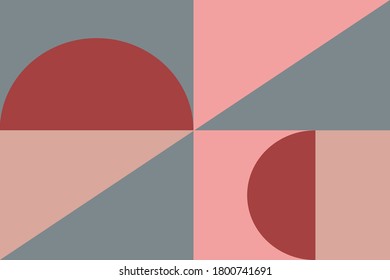 Flat geometry cover vector template background bauhaus design. Simple shapes with grey, brick red, grey, rose colors