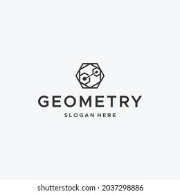 Diseño de logotipo recto de punto hexagonal de geometría plana