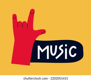 Flat gesture Horns , that rocks. Music sticker doodle or sketch. punk and music genre