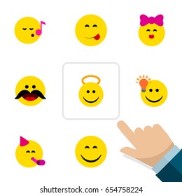 Flat Gesture Set Of Delicious Food, Angel, Cheerful And Other Vector Objects. Also Includes Food, Savoring, Delicious Elements.