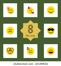 Flat Gesture Set Of Laugh, Happy, Pleasant And Other Vector Objects. Also Includes Pleasant, Idea, Emoji Elements.