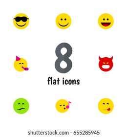 Flat Gesture Set Of Party Time Emoticon, Descant, Joy And Other Vector Objects. Also Includes Joy, Fun, Food Elements.